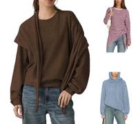 Genérico Women Striped Knit Top Detachable Scarf Long Sleeve Sweater Pullover,Striped Color Block Knit Sweater,Casual Fall Winter Base