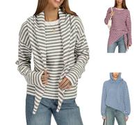 Genérico Women Striped Knit Top Detachable Scarf Long Sleeve Sweater Pullover,Striped Color Block Knit Sweater,Casual Fall Winter Base