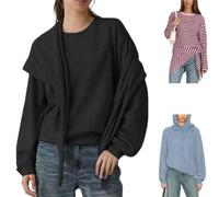 Genérico Women Striped Knit Top Detachable Scarf Long Sleeve Sweater Pullover,Striped Color Block Knit Sweater,Casual Fall Winter Base