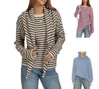 Genérico Women Striped Knit Top Detachable Scarf Long Sleeve Sweater Pullover,Striped Color Block Knit Sweater,Casual Fall Winter Base