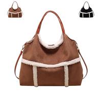 Genérico Women Suede Tote with Faux Lamb Wool Lined, Vintage Large Capacity Plush Shoulder Bag, for Work Travels (Brown)