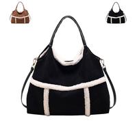 Genérico Women Suede Tote with Faux Lamb Wool Lined, Vintage Large Capacity Plush Shoulder Bag, for Work Travels (Black)