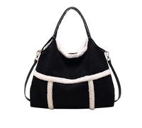 Genérico Women Suede Tote with Faux Lamb Wool Lined, Vintage Plush Lamb Wool Lined Tote, for Work Travel Purse (Black)