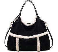 Genérico Women Suede Tote with Faux Lamb Wool Lined, Vintage Trendy Chic Large Capacity Shoulder Crossbody Handbag Sherpa Purse Bag (black)