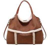 Genérico Women Suede Tote with Faux Lamb Wool Lined, Vintage Trendy Chic Large Capacity Shoulder Crossbody Handbag Sherpa Purse Bag (brown)
