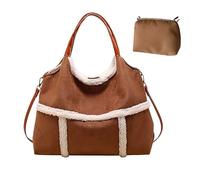 Genérico Women Suede Tote With Faux Lamb Wool Lined, with Brown coin purse, for work commuting and travel (Brown)