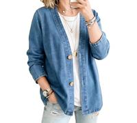 Genérico Women V Neck Denim Jacket Button Front Casual Jean Coat Lightweight Loose Fit Fashion Outerwear Airy Layer Jacket Trend Style