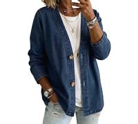 Genérico Women V Neck Denim Jacket Button Front Casual Jean Coat Lightweight Loose Fit Fashion Outerwear Airy Layer Jacket Trend Style
