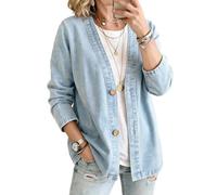 Genérico Women V Neck Denim Jacket Button Front Casual Jean Coat Lightweight Loose Fit Fashion Outerwear Airy Layer Jacket Trend Style