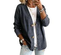 Genérico Women V Neck Denim Jacket Button Front Casual Jean Coat Lightweight Loose Fit Fashion Outerwear Airy Layer Jacket Trend Style