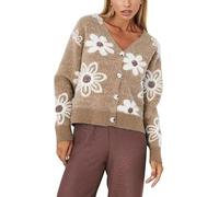Genérico Women V Neck Floral Furry Crop Cardigan Knitted Button Down Cashmere Sweater Fall Outfits (Khaki,XXL)