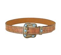Generico Women Vintage Leather Belt, Western-Style Belts with Turquoise Buckle, Retro Cowgirl and Cowboy Accessory for Adults, Classic Western Buckles for Jeans, Dresses, & Outfits