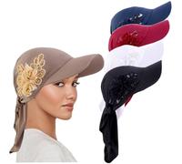 Genérico Women Visor Scarf Hat, Pre-Tied Turban with Brim, UV-Protective Non-Slip Polyester Beanie for Daily & Chemo Patients, 4-Pack