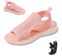 Genérico Women Wide Fit Sandals Comfortable Orthopedic Platform Walking Sport Slides with Arch Support Breathable Mesh Shoes (Light Pink,37)