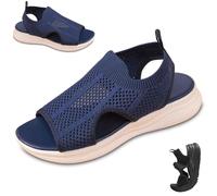 Genérico Women Wide Fit Sandals Comfortable Orthopedic Platform Walking Sport Slides with Arch Support Breathable Mesh Shoes (Blue,40)
