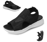 Genérico Women Wide Fit Sandals Comfortable Orthopedic Platform Walking Sport Slides with Arch Support Breathable Mesh Shoes (Black,38)