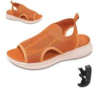 Genérico Women Wide Fit Sandals Comfortable Orthopedic Platform Walking Sport Slides with Arch Support Breathable Mesh Shoes (Orange,38)
