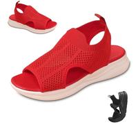 Genérico Women Wide Fit Sandals Comfortable Orthopedic Platform Walking Sport Slides with Arch Support Breathable Mesh Shoes (Red,41)