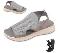 Genérico Women Wide Fit Sandals Comfortable Orthopedic Platform Walking Sport Slides with Arch Support Breathable Mesh Shoes (Grey,37)