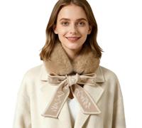 Genérico Women Winter Plush Scarf,Sweet Knitted Bow Faux Fur Scarf,Thick Soft Solid Color Neck Warmer Scarves for Cold Weather