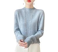 Genérico Women Wool Jumpers Cashmere Mock Neck Sweaters Elegant Soft Warm Ladies Long Sleeve Thick Wool Knit Pullover Tops For Fall Winter Blue S