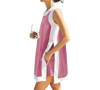 Genérico Women's 2-Piece Sets Color Block Crewneck Sleeveless Top + Skirt & Shorts w/Pockets, Two Piece Short Set For Women (Purple,M)