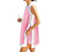 Genérico Women's 2-Piece Sets Color Block Crewneck Sleeveless Top + Skirt & Shorts w/Pockets, Two Piece Short Set For Women (Pink,L)
