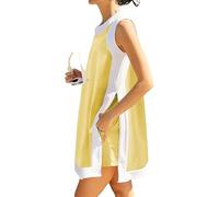 Genérico Women's 2-Piece Sets Color Block Crewneck Sleeveless Top + Skirt & Shorts w/Pockets, Two Piece Short Set For Women (Yellow,L)