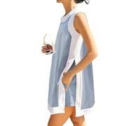 Genérico Women's 2-Piece Sets Color Block Crewneck Sleeveless Top + Skirt & Shorts w/Pockets, Two Piece Short Set For Women (Blue,S)