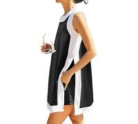Genérico Women's 2-Piece Sets Color Block Crewneck Sleeveless Top + Skirt & Shorts w/Pockets, Two Piece Short Set For Women (Black,XXL)