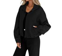 Genérico Women's 2025 Zipper Drawstring Hem Loose-Fitting Jacket, Casual Loose Long Sleeve Round Neck Lightweight Coat,for Winter (Black,L)