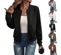 Genérico Women's 2025 Zipper Drawstring Hem Loose-Fitting Jacket, Women Casual Stand Collar Zip-Up Lightweight Fashion Jackets (Black,XL)