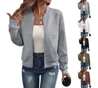 Genérico Women's 2025 Zipper Drawstring Hem Loose-Fitting Jacket, Women Casual Stand Collar Zip-Up Lightweight Fashion Jackets (Gray,M)