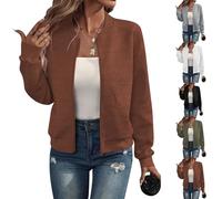 Genérico Women's 2025 Zipper Drawstring Hem Loose-Fitting Jacket, Women Casual Stand Collar Zip-Up Lightweight Fashion Jackets (Brown,S)