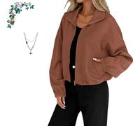 Genérico Women's 2026 Zipper Drawstring Hem Loose-fitting Jacket, Textured Drop Shoulder Outerwear, Casual Comfy Gym Tops (Caramel,XL)
