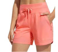 Genérico Women's 5" Swim Board Shorts High Waisted Quick Dry Swimsuit Swimming Bottoms, Quick Dry High Waisted Swimsuit with Pockets (Light Red,L)