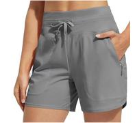 Genérico Women's 5" Swim Board Shorts High Waisted Quick Dry Swimsuit Swimming Bottoms, Quick Dry High Waisted Swimsuit with Pockets (Gray,L)