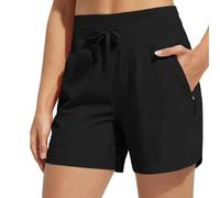 Genérico Women's 5" Swim Board Shorts High Waisted Quick Dry Swimsuit Swimming Bottoms, Quick Dry High Waisted Swimsuit with Pockets (Black,L)