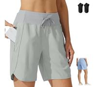 Genérico Women's Active 7 Inseam Athletic Long Running High Waistband Shorts,Fast-Drying Lightweight Drawstring Shorts with Pocket (FR/ES, Letras, XXL, Regular, Regular, Light Gray)