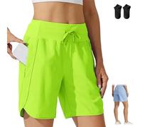 Genérico Women's Active 7 Inseam Athletic Long Running High Waistband Shorts,Fast-Drying Lightweight Drawstring Shorts with Pocket (FR/ES, Letras, XXL, Regular, Regular, Fluorescent Green)