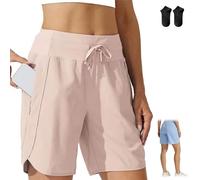 Genérico Women's Active 7 Inseam Athletic Long Running High Waistband Shorts,Fast-Drying Lightweight Drawstring Shorts with Pocket (FR/ES, Letras, L, Regular, Regular, Lotus Pink)