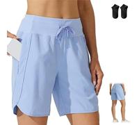 Genérico Women's Active 7 Inseam Athletic Long Running High Waistband Shorts,Fast-Drying Lightweight Drawstring Shorts with Pocket (FR/ES, Letras, XS, Regular, Regular, Sky Blue)