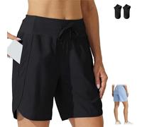 Genérico Women's Active 7 Inseam Athletic Long Running High Waistband Shorts,Fast-Drying Lightweight Drawstring Shorts with Pocket (FR/ES, Letras, S, Regular, Regular, Black)