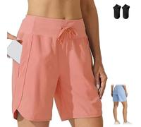 Genérico Women's Active 7 Inseam Athletic Long Running High Waistband Shorts,Fast-Drying Lightweight Drawstring Shorts with Pocket (FR/ES, Letras, XXL, Regular, Regular, Coral)