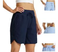 Genérico Women's Active 7 Inseam Athletic Long Running High Wasistband Short,Quick Dry Breathable Gym Workout Short with Zipper Pocket (FR/ES, Letras, M, Regular, Regular, Navy Blue)