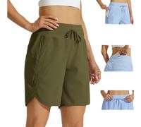 Genérico Women's Active 7 Inseam Athletic Long Running High Wasistband Short,Quick Dry Breathable Gym Workout Short with Zipper Pocket (FR/ES, Letras, M, Regular, Regular, Army Green)