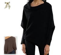 Genérico Women's Asymmetric Draped Jumper,Casual Batwing Sleeve Off The Shoulder Sweater,Winter Boat Neck Oversized Tops Knit Pullover