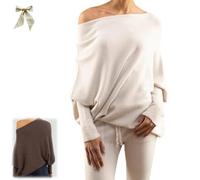 Genérico Women's Asymmetric Draped Jumper,Casual Batwing Sleeve Off The Shoulder Sweater,Winter Boat Neck Oversized Tops Knit Pullover
