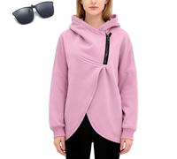Genérico Women's Asymmetric Zip Oversized Hoodie,Long Sleeve Comfy Thick Jackets with Pockets,Fall Winter Irregular Warm Sweatshirt