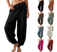 Genérico Women's Barrel Sweatpants High Waisted Harem Pants - Cotton Linen Baggy Wide Leg Beach Palazzo Trousers with Pockets (Black,XS)